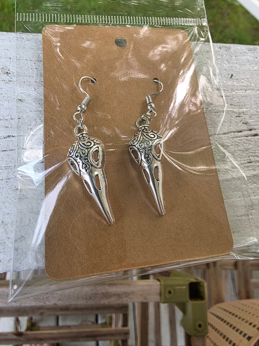 Huginn's Whisper Raven Skull Earrings