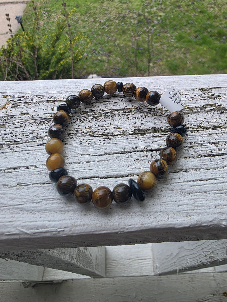 6mm Tiger's Eye Bracelet with Blue Tiger's eye nugget beads