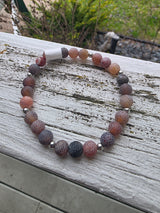 Crackled Agate Stretch Chord Bracelet with Silver Accents