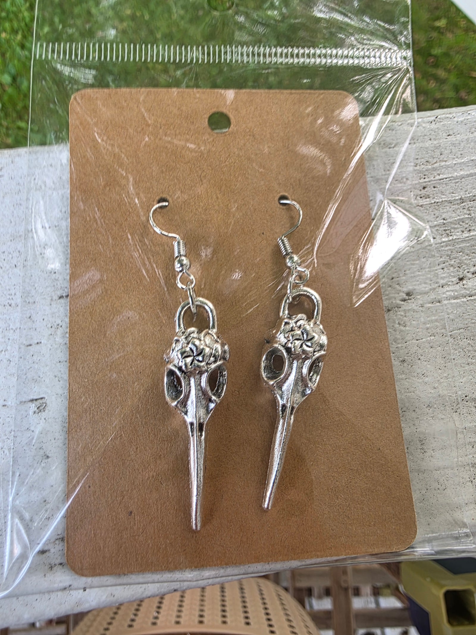 Plague Raven Skull Earrings – The Apothecary’s Bloom 🖤🪶🌹