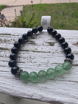 Obsidian & Faceted Aventurine Stretch Bracelet with Metal Accents