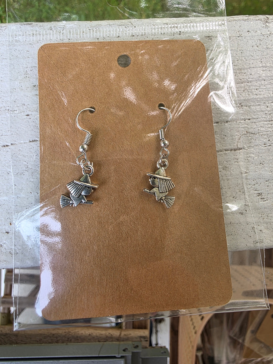 Dainty Witch on a Broom Earrings – Little Witch’s Flight 🖤🧹✨
