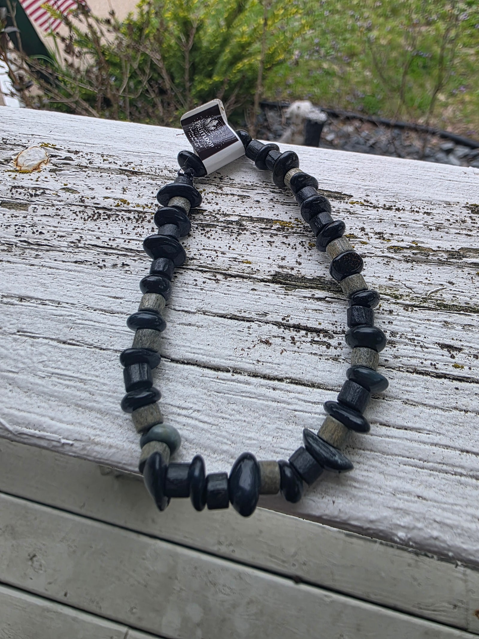 Blue Tiger’s Eye Nugget Bracelet with Wood Bead Accents