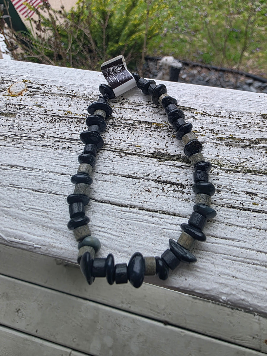 Blue Tiger’s Eye Nugget Bracelet with Wood Bead Accents